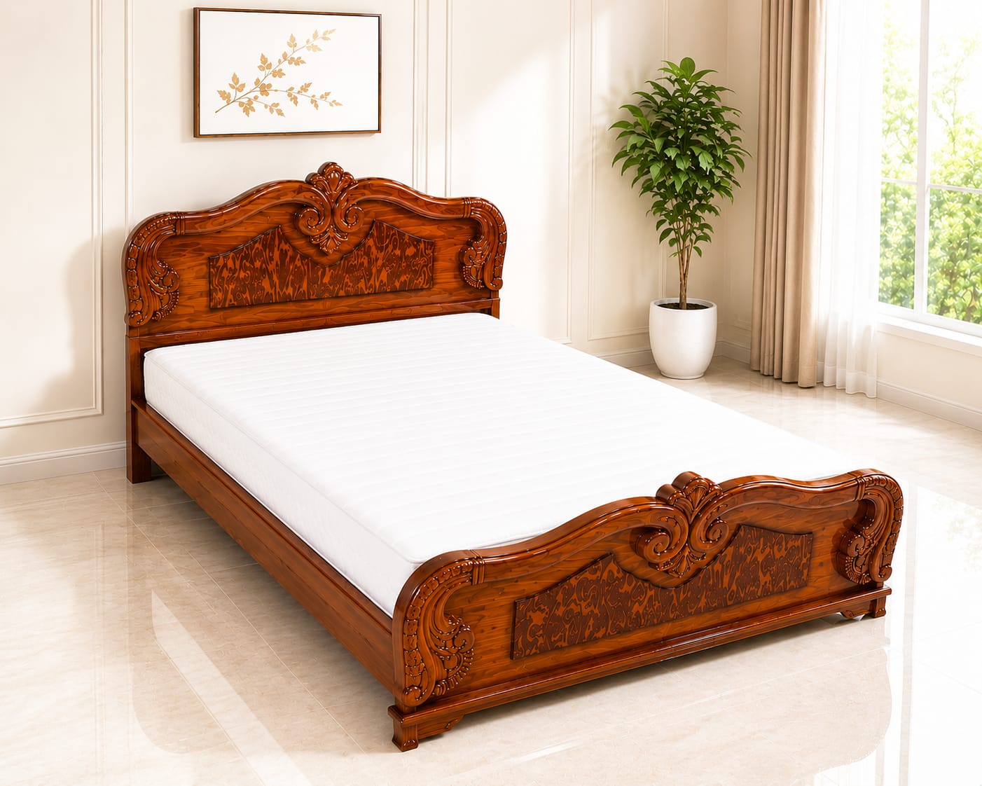 Wooden Cot - 6 1/4 x 5 Teak wood  model  NF - M - Flora
