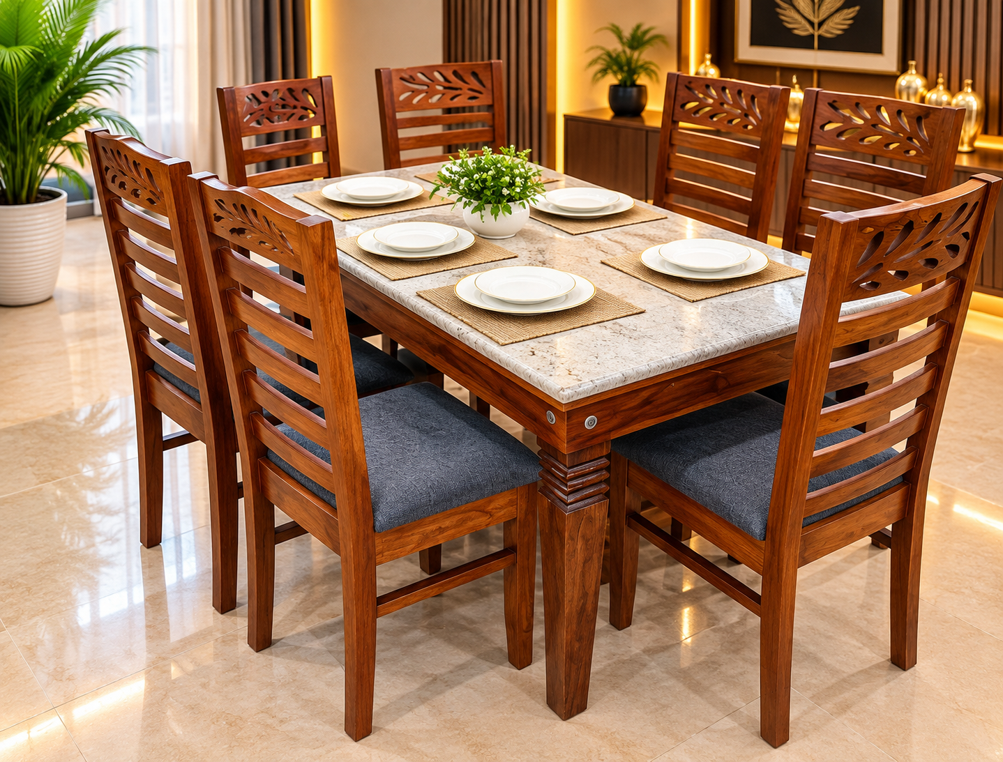 Nf - Vintage Leaf Dining Table 1+6